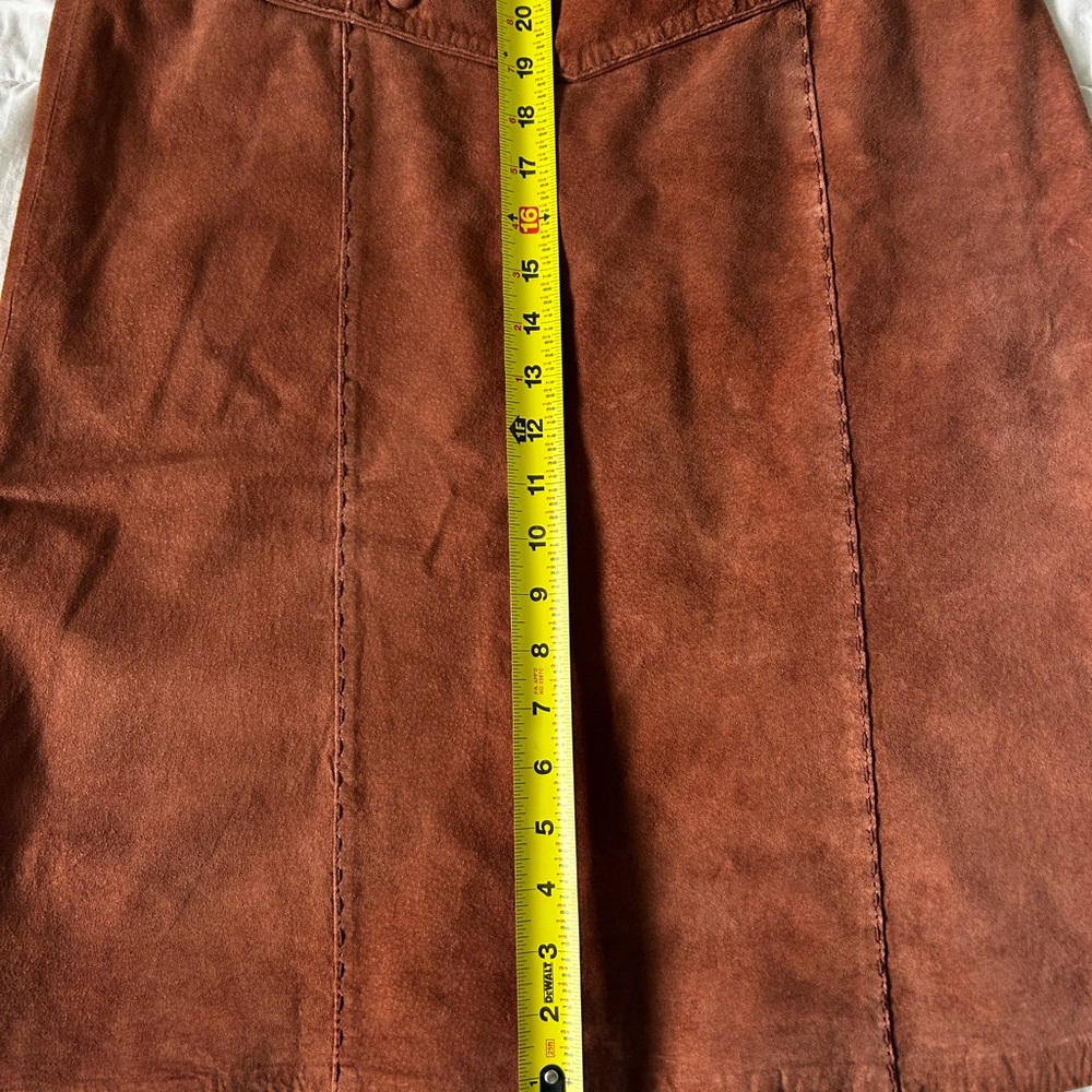 Vintage 90s Neiman Marcus Womens Leather A-line Skirt Size 12 Brown Suede Mini - Picture 4 of 6